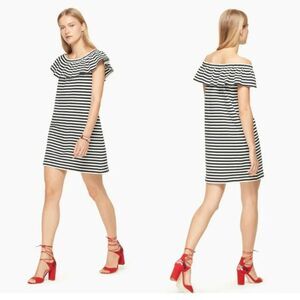 KATE Spade Broome Street Ruffle Topline On/Off The Shoulder Striped Shift Dress